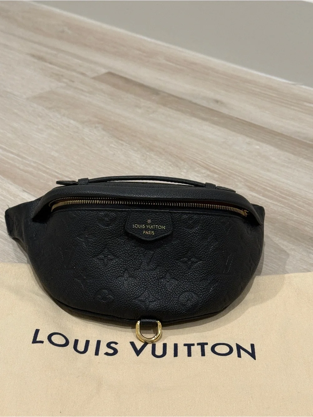 Louis Vuitton Black Monogram Embossed Crossbody Belt Bag with Gold Hardware